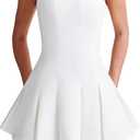 Women's Sexy Strapless Ruched Pleated Tube Mini Dress Y2K Sleeveless A Line Bodycon Short Dress White Large