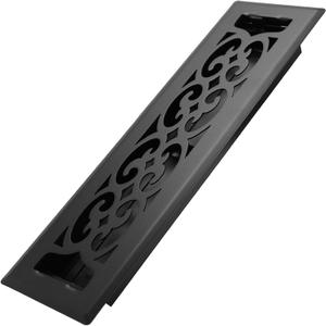 Howeall 2x12 Inches Heavy Duty Walkable Floor Register Easy Adjust Air Supply Lever Floor Vents - Charlotte Design - Vent Cover for Home Floor - Matte Black
