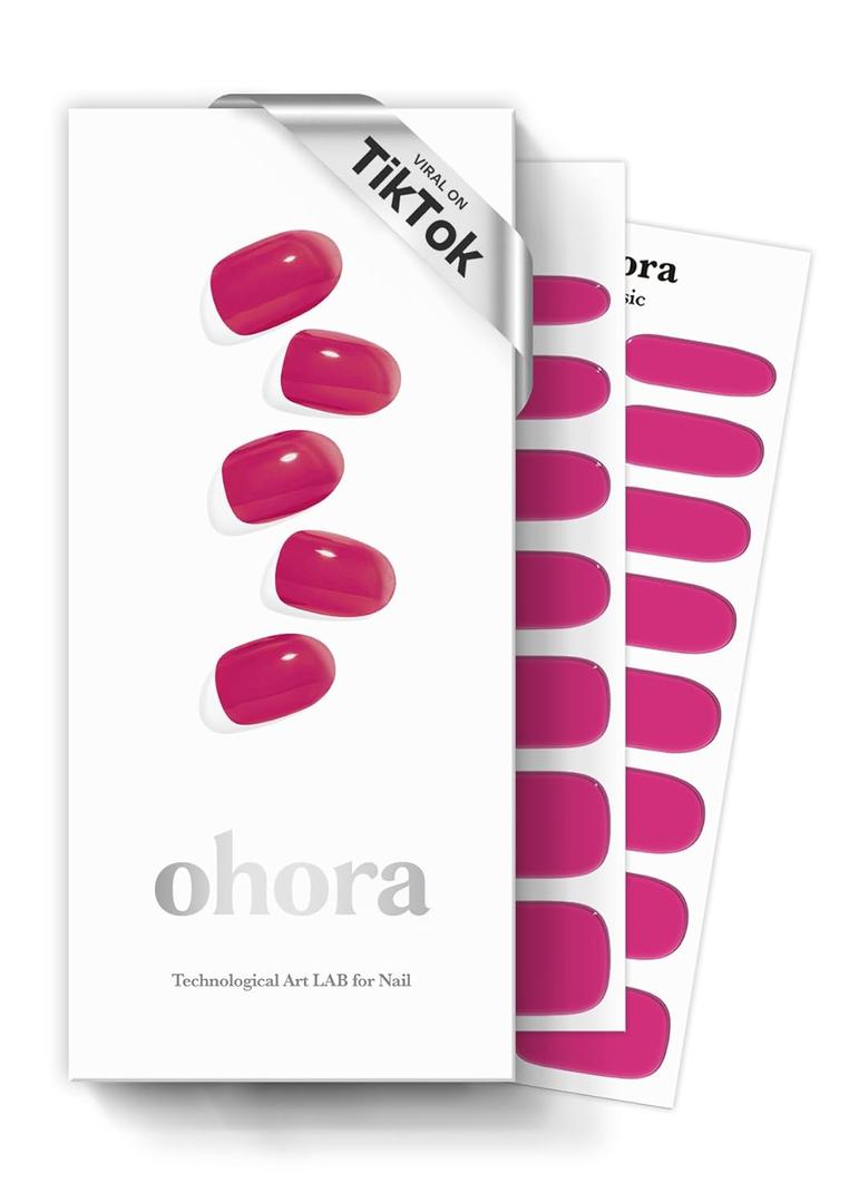 ohora Semi Cured Gel Nail Strips (N Tint Reddish) - Pink, Tint, Works with Any UV/LED Lamps, Salon-Quality, Long Lasting, Easy to Apply & Remove - Includes 2 Prep Pads, Nail File & Wooden Stick
