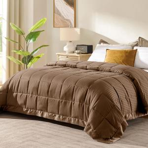 downluxe Queen Size Blanket with Satin Trim, Lightweight Down Alternative Blankets Queen Size for All Season, Machine Washable (Brown, 90x90 Inch)