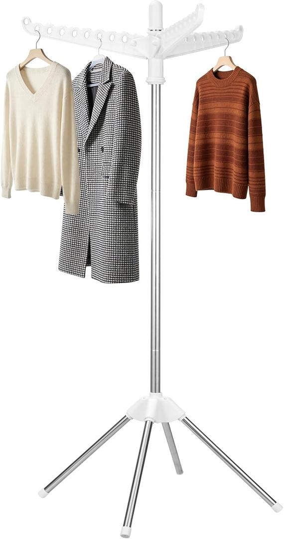 Rotatable and Foldable Clothes Drying Rack 59 Inch Laundry Drying Tree with 27 Hanging Holes, Space-Saving 4-Legged Free Standing Hanger Stand for Indoor, Balcony and Laundry Room