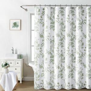 Awellife Vintage Green Shower Curtain, Cotton Floral Cottage Core Spring Shower Curtains for Bathroom 72" W x 72" L