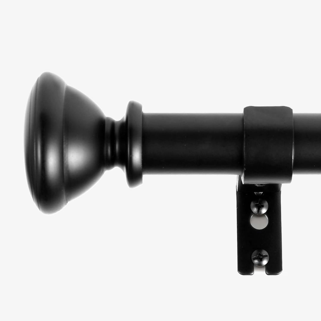 Curtain Rods for Windows 32 to 144 Inches Adjustable Length 1 Inch Diameter Window Curtain Rod with Aluminium Finials, Black