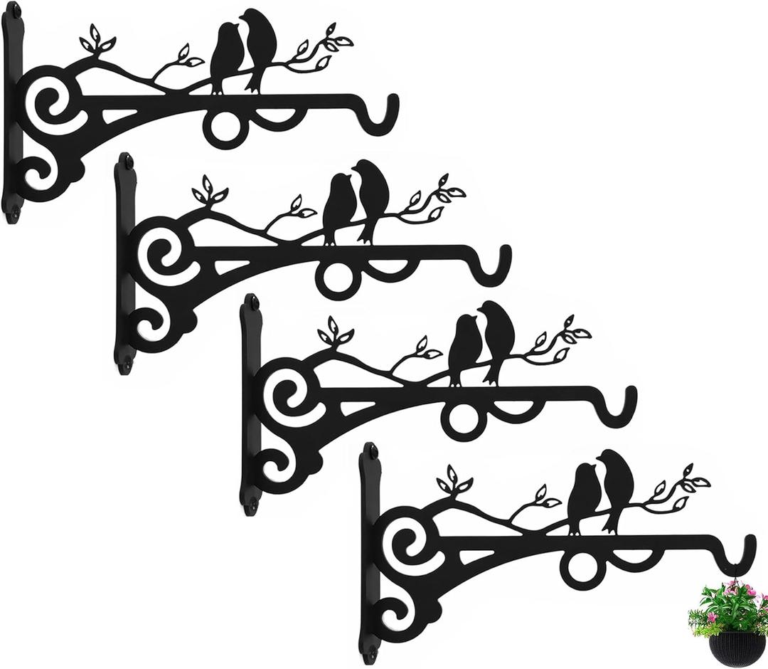 Multipurpose Hanging Basket Plant Brackets Outdoor Indoor, Heavy Duty Solid Steel Plant Hangers, Wall Mounted Lantern Hooks for Garden Plants Flower Light Bird Feeder Pack of 4