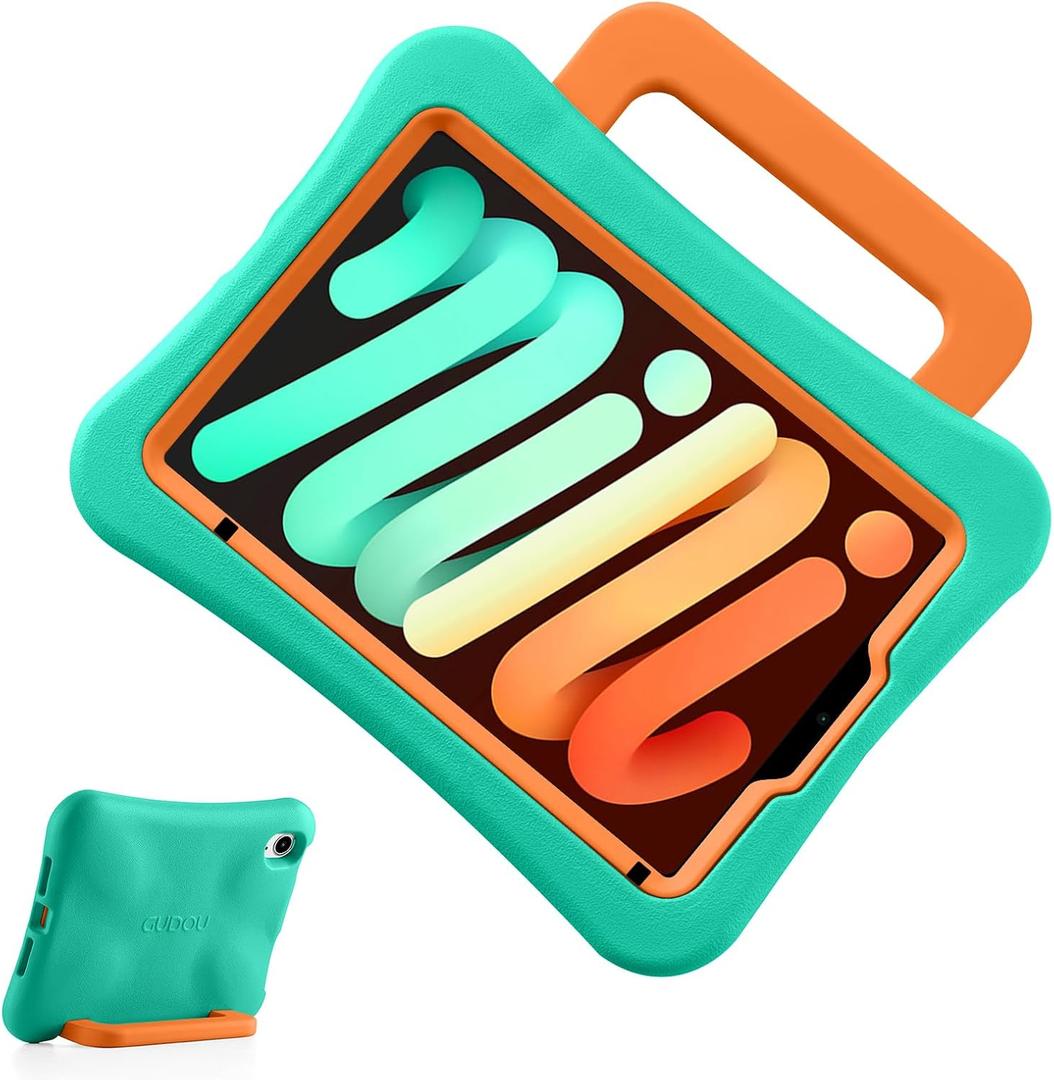 Kids Case for iPad Mini 7 A17 Pro 2024 /iPad Mini6 2021, Light Weight Heavy Duty/Shockproof/Drop Proof with Handle/Kickstand, Child Friendly Cover for iPad Mini 7th/6th Gen 8.3inch (mint green)