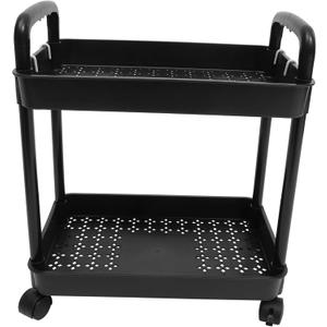 2-Tier Rolling Cart on Wheels Mobile Storage Trolley Universal Wheels Black Utility Cart Organizer for Kitchen Bathroom and Office