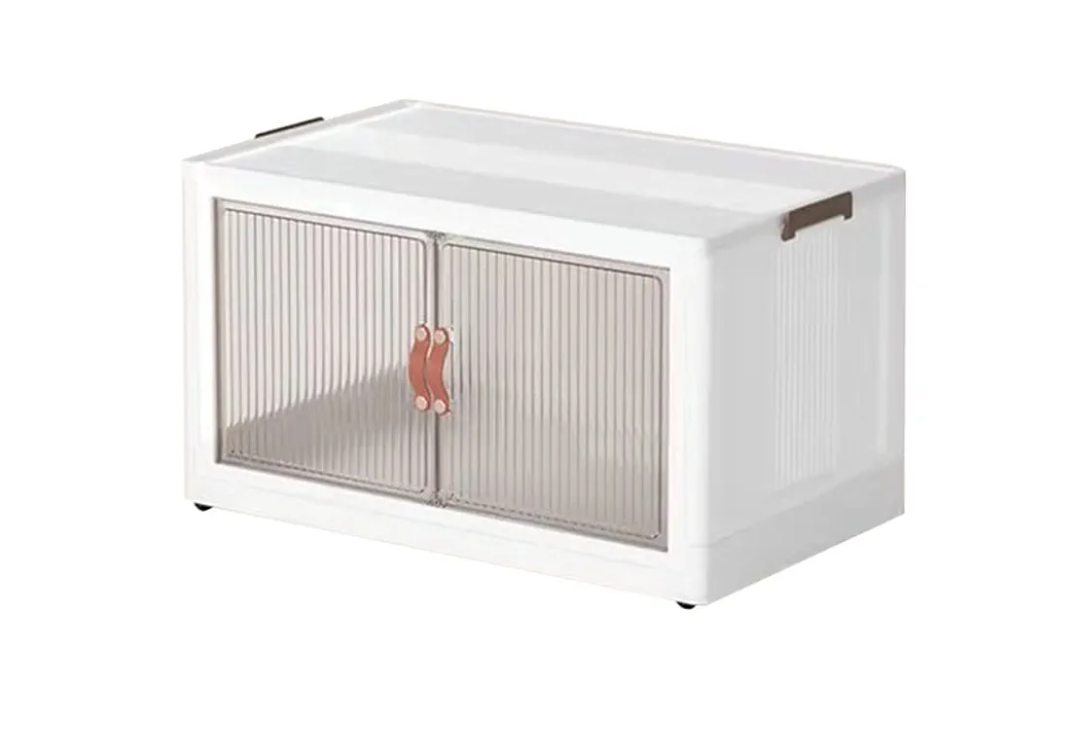 Collapsible Plastic Storage Box, Double Doors Large Storage Bins with Magnetic Latching, Stackable Room Organization with Lid and Wheels for Office School Home (3layers XXL)26"x17"x15"