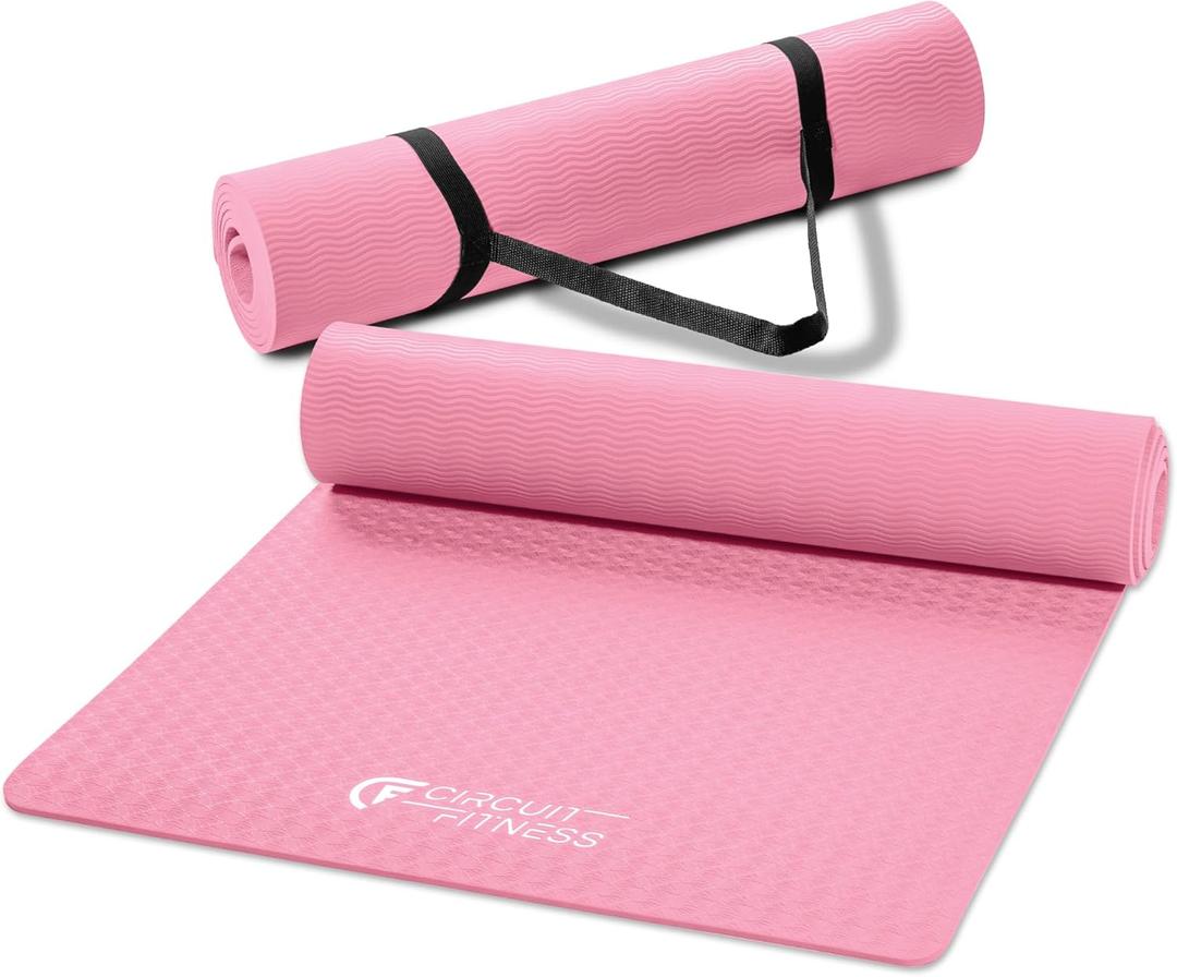 Circuit Fitness by Marcy Non-Slip Multi-Purpose Exercise Yoga Mats with Carrying Strap Multi-Thickness, Multi-Color Options (Sakura Pink (1/4-inch))