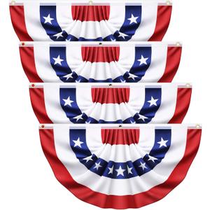 4 Pack USA Pleated Bunting Fan Flags 1.5x3 Ft - American US Flag Bunting for Outside Red White & Blue Patriotic Decor for 250th Anniversary, Memorial Day, Independence Day 4th of July Decorations