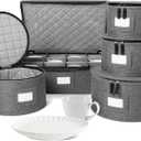 storageLAB China Storage Containers, Hard Shell Case with Felt Dividers for Charger Plates, and Dishes, Ideal for Kitchen Organization, Moving Supplies, and Fine China Storage - 5-Piece Set, Gray