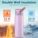 2 PACK 18 OZ Water Bottle for Kids, Stainless Steel Double Insulated Sports Water Bottle, Leak Proof Straw Cup for School, Gifts and Travel, BPA Free (Light Pink, Purple)