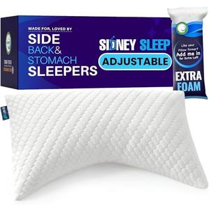 Sidney Sleep Pillow for Side and Back Sleepers - Comfort for Neck and Shoulder Pain - Adjustable Contour Fill - Queen Size - Extra Fill Included (White)