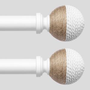 2 Pack White Boho Curtain Rods for Windows, 1" Adjustable Decorative Heavy Duty Window Treatment Rods 30 to 56 inch with Pinecone Twine Finials, Rustic Farmhouse Drapery Pole for Bedroom