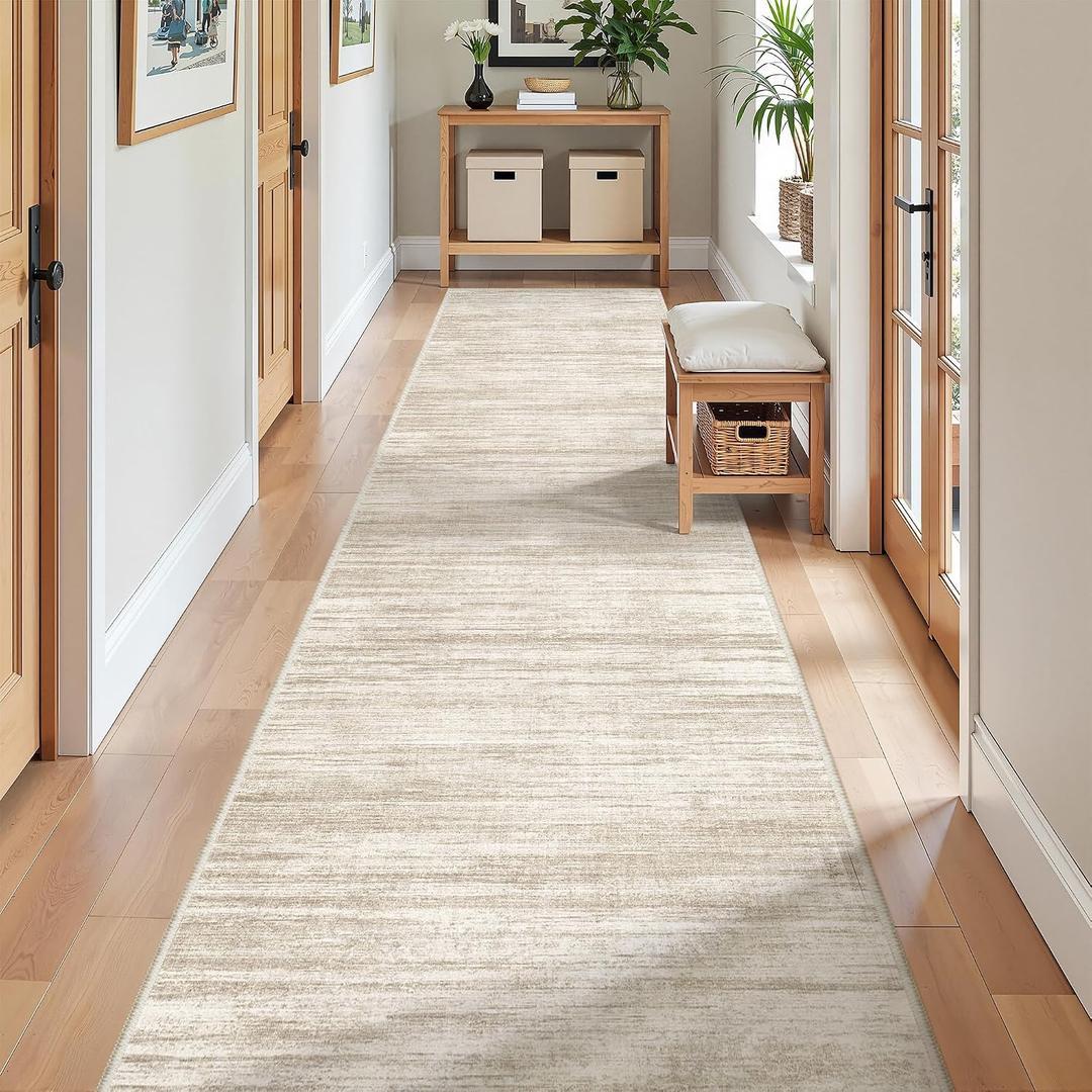 2x10 Runner Rug, Long Hallway Rugs for Dining Room, Living Room, Bedroom, Machine Washable Kitchen Carpet Runner with Rubber Backing, Soft Low Pile Indoor Rug(2'x10', Brown/Beige)