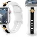 Silicone Strap for Apple Watch Band Series 11 10 9 8 7 6 5 4 3 SE Ultra, Stylish Bracelet with Gold Honey Bee Charms for iWatch 38mm 40mm 41mm 42mm 44mm 45mm 46mm 49mm Bands, Designer Sport Wristbands