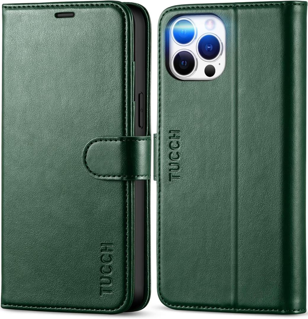 TUCCH Wallet Case for iPhone 12 Pro Max 5G, RFID Blocking Card Slot Stand [Shockproof TPU Interior Case], PU Leather Magnetic Protect Flip Cover Compatible with iPhone 12 Pro Max 6.7, Midnight Green