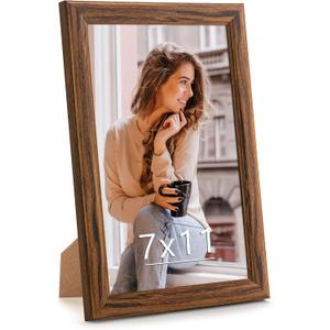 7x11 Wood Frame Brown, Natural Wooden 11x7in Picture Frames, Modern Golden 7 x 11inch Gallery Photo Pic Frame with HD Plexiglass, Horizontal Vertical Wall Mounting Tabletop Display 1Pcs