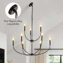 9-Light Black Chandelier for Entryway, Modern Farmhouse Dining Room Light Fixture, Industrial Candle Pendant Light for Foyer Stairway Living Room