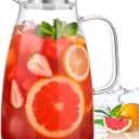 Glass Pitcher with Lid, 2 Liter 68oz Water Pitcher with Handle and Spout for Fridge, Borosilicate Glass for Iced Tea, Juice, Sangria, Cold/Hot Beverage, Large Jug