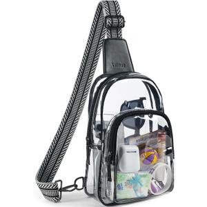 Clear Bag for Stadium Events, Clear Purse for Women Stadium Crossbody Bag, Transparent Bag for Concerts Sports (Black-1)