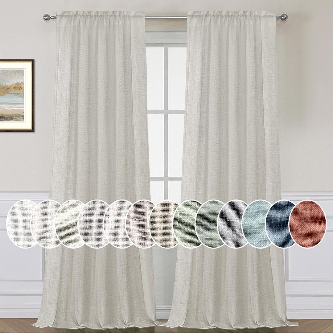 H.VERSAILTEX Linen Curtains Elegant Natural Linen Semi Sheer Curtains Energy Light Filtering Rod Pocket Window Treatments Panels for Living Room (Set of 2, Pale Oak, 52 inch W X 96 inch L)