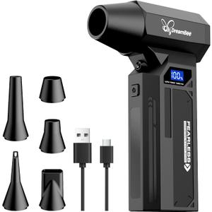 DreamBee Compressed Air Duster, 150000RPM Super Power Electric Air Duster with LED Display, 4-Gear Rechargeable Air Blower with LED Light, Cordless Turbo Fan for Computer, Keyboard, Car, Home, Outdoor