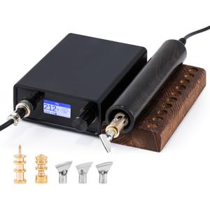 Flyrivergo Leather Creaser Machine, 140-932 Leather Edging and Creasing Machine Electric Edge Creasing Heat Iron Tool with 5PCS Tips, Wooden Receptacle Base