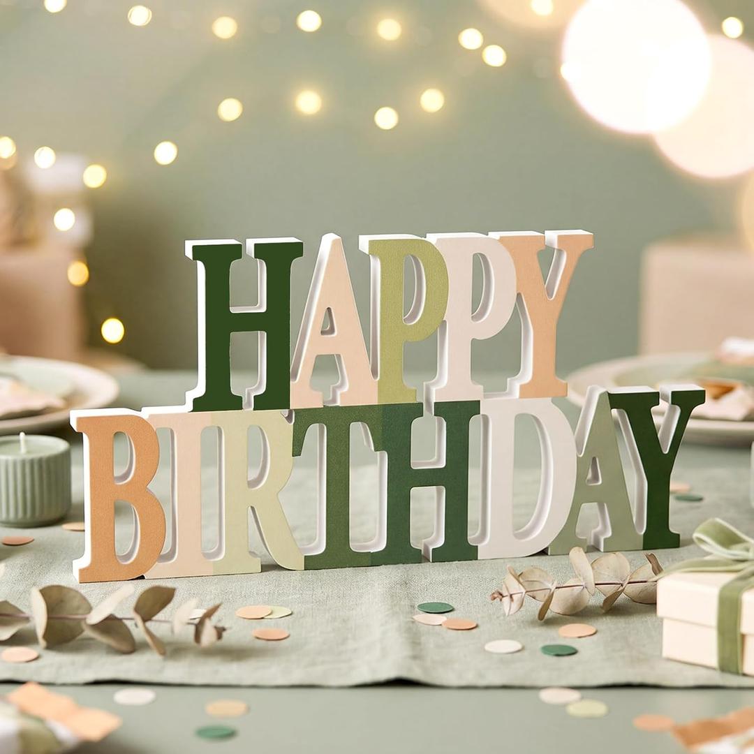 Novabright Happy Birthday Sign Centerpieces for Table Birthday Party Decorations for Women Bday Birthdays Themed Celebration Party Supplies(Sage Green,No Glitter)