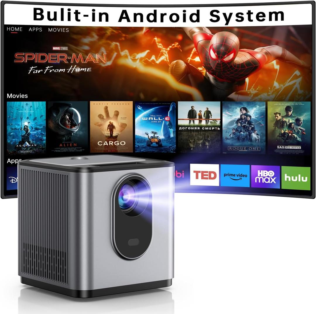 Mini Projector with WiFi Bluetooth, Android 9.0 Smart Portable Projector Supported 4K, Auto Keystone, 300 ANSI, Home Theater Projectors for Bedroom Outdoor, Compatible Phone/Laptop/HDMI/TV Stick