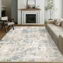 Machine Washable Area Rug 6x9 Blue Brown Large Living Room Indoor Accent Rug Neutral Modern Abstract Low Pile Carpet Non Slip Distressed Throw Rug Bedroom Office Dining Room (6' x 9' (Rectangular), Abstract Blue Brown)