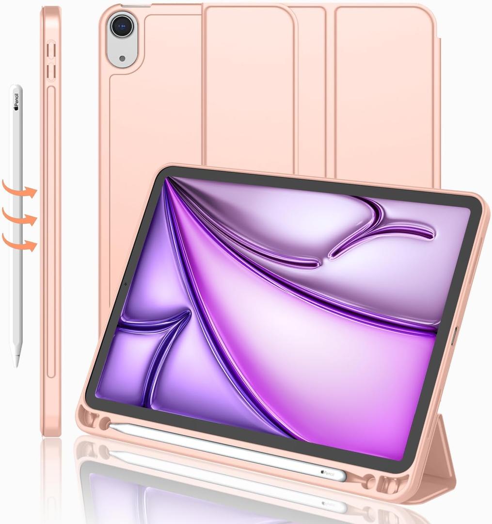 iMieet iPad Air 11 Inch Case M3(2025) / M2 (2024), iPad Air 5th/4th Generation Case 2022/2020 10.9 Inch with Pencil Holder,Trifold Stand Smart Case with Soft TPU Back(Bisque)