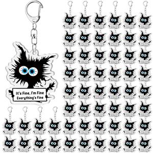 Ferreve 100 Pcs Funny Black Cat Keychains Employees Appreciation Gifts Bulk Its Fine Everythings Fine for Vet Cat Lovers Coworkers