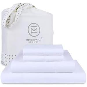 Threadmill Luxury Supima Queen Sheet Set, 1200 Thread Count 100% Cotton Sheets for Queen Size Mattress, 4 Pc Bed Sheets Queen Size Set, 5-Star Hotel Quality White Queen Sheets Elasticized Deep Pocket