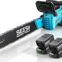 SEESII 40V 18-Inch Electric Chainsaw: Cordless Chainsaw with 2 x 5.0Ah Batteries & Fast Chargers, 2200W Brushless Battery Powered Chain Saw, Auto-Oiling Electric Saw for Tree Felling and Wood Cutting