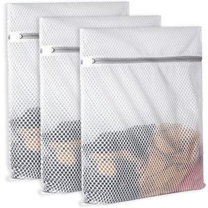 SUERIV 3Pcs Durable Honeycomb Mesh Laundry Bags for Delicates 125gsm Net Fabric Durable and Reusable Delicate Wash Bag,Organization Bag for Lingerie,Sock,12 x 16 Inches(3 Medium)