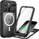 Lanhiem Magnetic for iPhone 15 Pro Max Case, IP68 Waterproof Dustproof Case, [Compatible with Magsafe] [Built-in Screen Protector] Full Body Heavy Duty Rugged Phone Cover 6.7 inch, Black/Clear