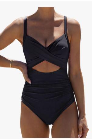 popvil One Piece Swimsuit Women 2025 Tummy Control High Waisted Bathing Suit V Neck Swimwear Cut Out Tie Back Swim Suits L