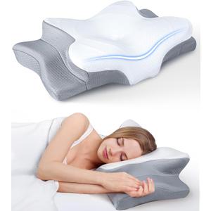 Cervical Neck Pillow for Sleeping, Ergonomic Memory Foam Pillows Pain Relief Pillow for Neck and Shoulder Support, Odorless Bed Pillow with Cooling Pillowcase for Side Back Sleeper