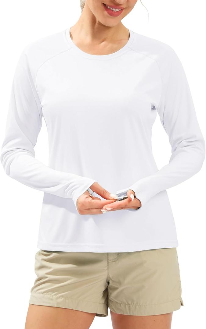 Women's UPF 50+ Sun Shirts Long Sleeve UV Protection Rash Guard Lightweight Quick Dry Workout Hiking Tops for Women (Medium, White)