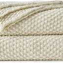 Longhui bedding 100% Cotton Knitted Throw Blanket – Cream, Soft & Cozy, Machine Washable, 60"x80" – Perfect for Living Room, Couch, Sofa, Bed or Travel