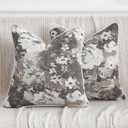 Vintage Floral Throw Pillow Covers 18x18 Set of 2 Neutral Boho Farmhouse Soft Chenille Jacquard Decorative Couch Pillow Covers for Sofa Couch Bed Living Room Home Décor Beige and Taupe