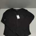 Womens Long Sleeve Henley Shirts for Women Button Ribbed Knit Shirt V Neck Tops Fit Slim Casual Basic Blouses (Black,M)