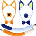 8 Pcs Blue Family Party Supplies Blue Dog Ears and Tail Set Plush Dog Ears Headband Tail Nose Bow Tie Costume Accessory for Halloween Animal Cosplay Party Supplies