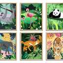 Jungle Safari Animal Wall Art Prints Poster, Tropical Nordic Safari Animal Wall Art, leopard Tiger Flamingo Tiger Palm Botanical Leaves Canvas Prints for Living Room Bedroom children's room decor, Set of