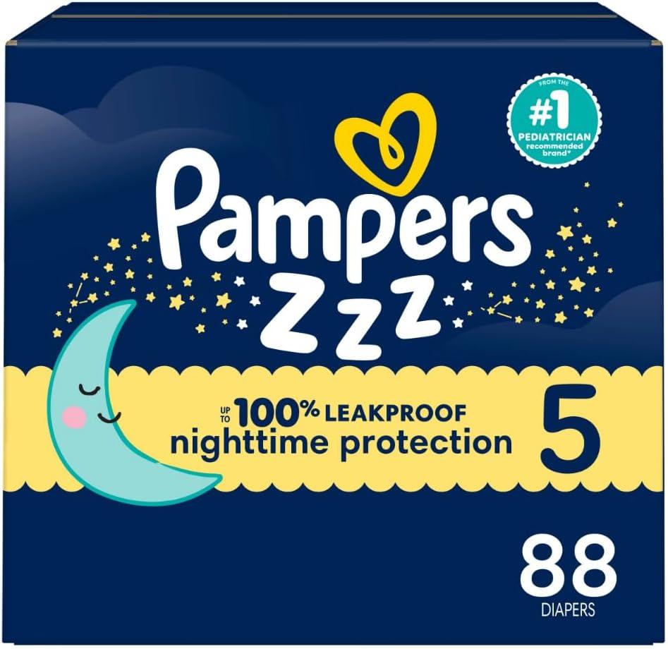 Pampers ZZZ Overnight Diapers, Size 5 (27+ lbs), 88 Count, Nighttime Protection Disposable Baby Diaper, Night Time Leak and Skin Protection