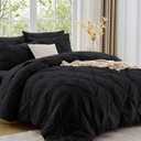 Sasttie Queen Comforter Set, 7-Piece Bed in a Bag, Pintuck Bedding Sets for All Season, Includes Comforter, Flat Sheet, Fitted Sheet, Pillowcases and Pillowshams, Black