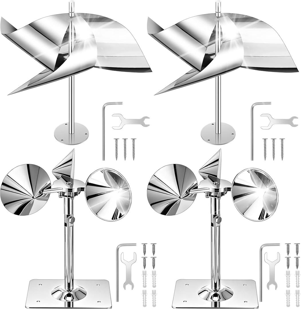 4 Pcs Reflective Bird Scare Device Bird Deterrents for Outside Wind Powered Stainless Steel Spinning Pinwheel Reflectors Repellent Devices for Outdoors Garden Roof Pigeon Woodpeckers Sparrows