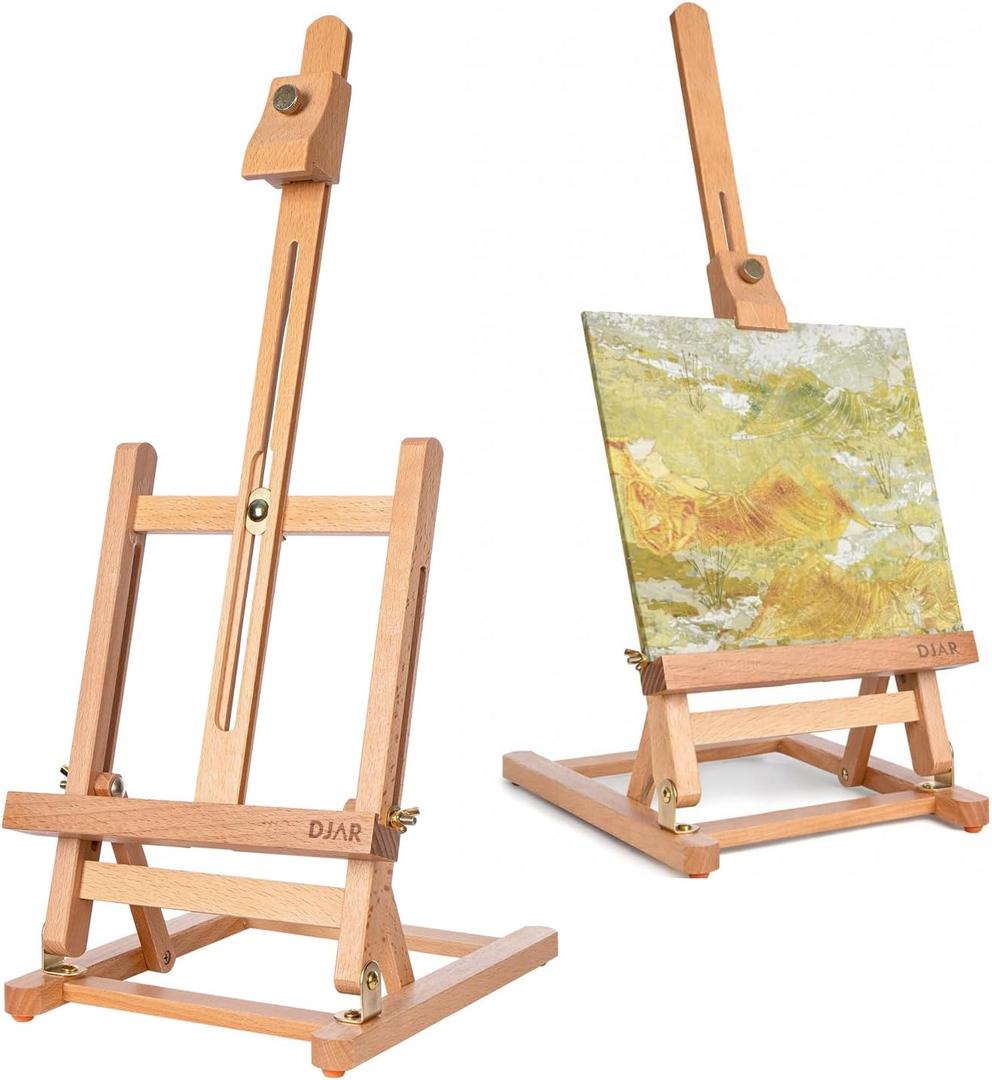 DJAR 25" Tabletop Easel for Painting, Adjustable Beech Wood Table Top Wooden Painting Easel, Portable Painting Display Drawing Stand for Teens, Adults, Students, Natural