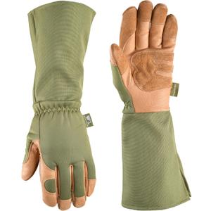 Wells Lamont Rosetender Gardening Gloves for Women  Thorn Proof Garden Gloves, Grain Leather Long Gloves for Pruning & Yard Work, 4129-300, Large (Green)