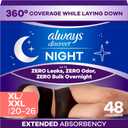 Always Discreet Night, Reimagined Adult Diapers for Women, Extended Overnight Absorbency Incontinence and Postpartum Underwear Size XL/XXL, 360 Degree Coverage While Laying Down, 48 Count